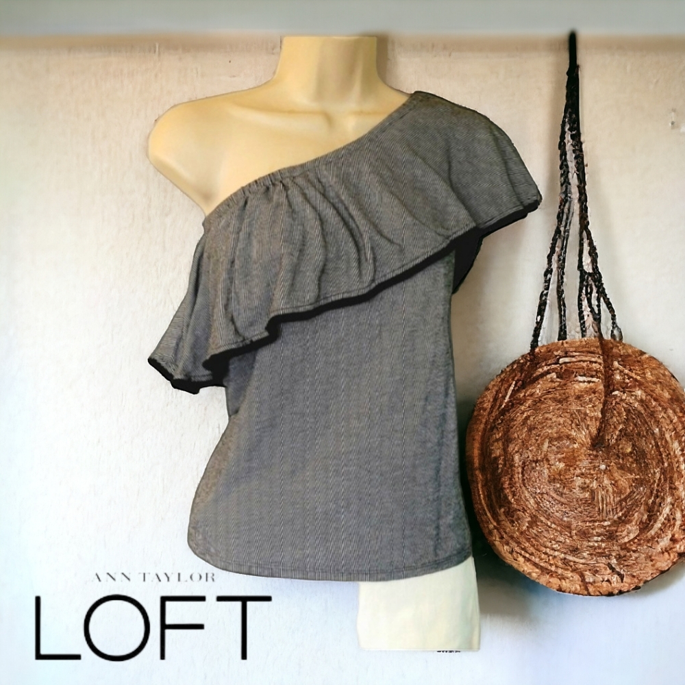 Ann taylor loft striped ruffled one shoulder blouse